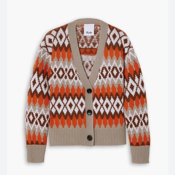 Allude Jardín De Orangers Wool And Cashmere Fair Isle Cardigan - Picture 4 of 8